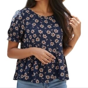 ▪️Hippie Rose Dark Blue Floral Peplum Blouse